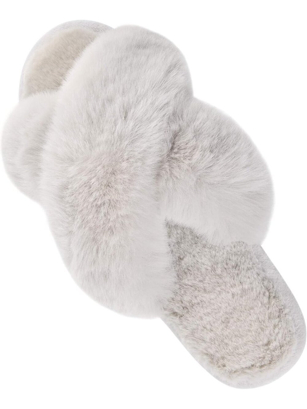 Women's White Fuzzy Cross Band Slippers Memory Foam House Shoes Slip On
